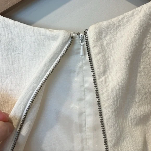 REISS Size 10 Ivory Sleeveless Mini Dress w/ Overlay & Back Zipper Round Neck - Picture 7 of 8